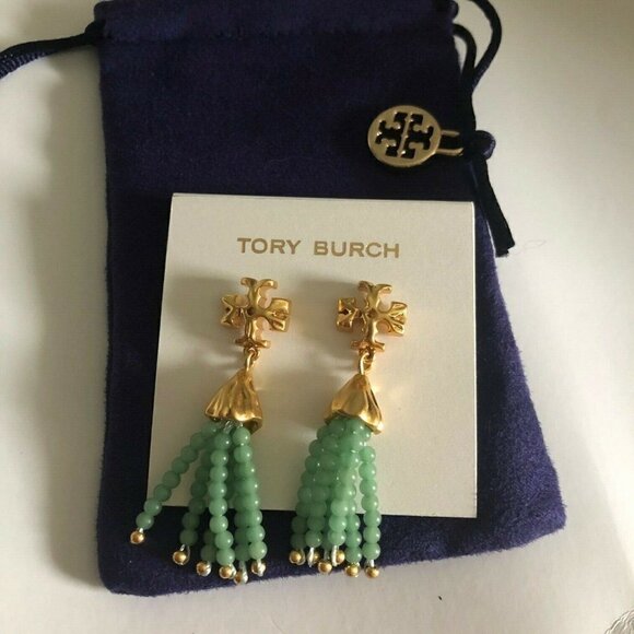 AUTH Tory Burch ROXANNE SMALL TASSEL EARRING SWIRLED MINT - Picture 9 of 11